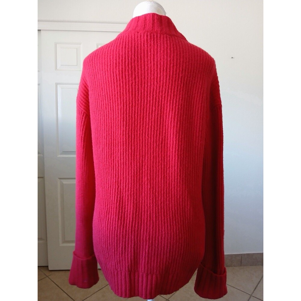 Talbots Red Ribbed Knit Sweater Jeweled Button Mock Neck Long Sleeve Size XS - Picture 3 of 16